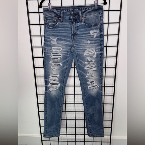 American Eagle Outfitters Ripped Blue Skinny Jeans, Men's size 29Wx32L - Picture 1 of 7